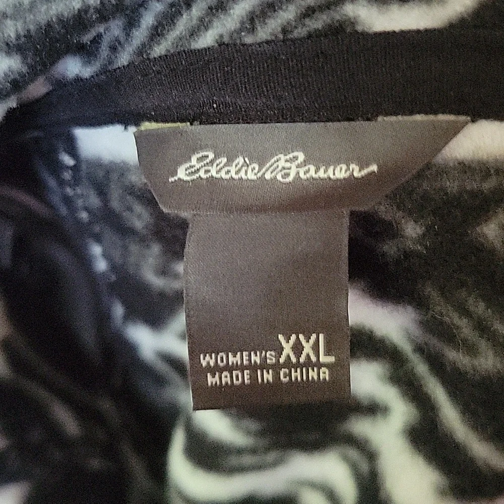 EDDIE BAUER Fleece Pullover‎ Aztec Print Quarter Zip Cozy Comfy  Black Gray XXL
